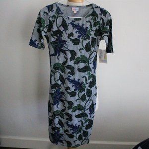 Lularoe Julia Gray Green Blue Short Sleeve Floral Dress - Size XXS